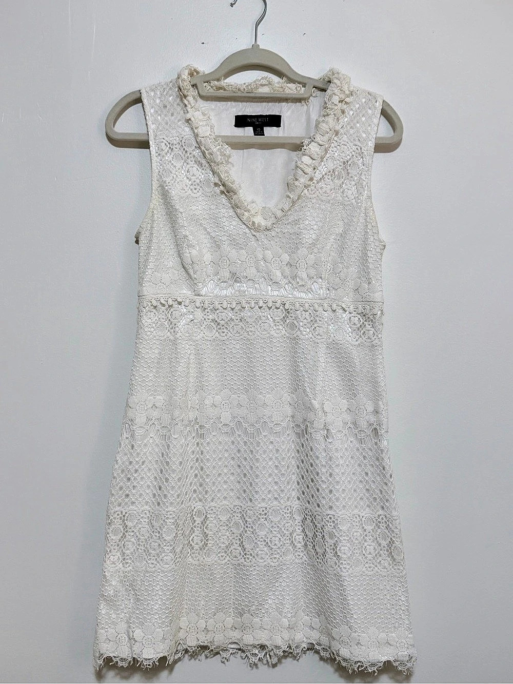 Nine West Ivory Crochet Lace Sleeveless Mini Dress